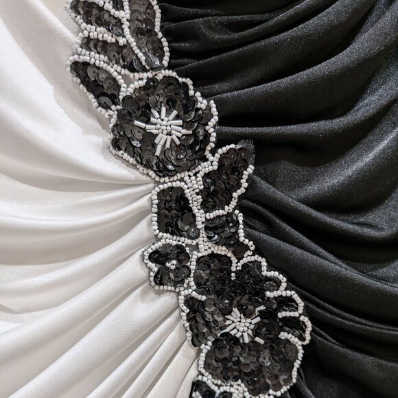 VTG 90s Ruched Black White Color Block Long Sleeve Gown 22W Elegant Evening Prom - Picture 3 of 7